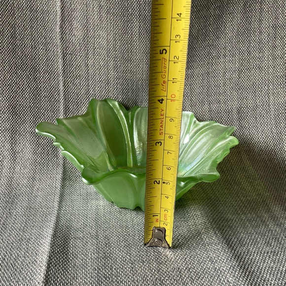 Akcam Floral Glass Bowl Green Frosted Iridescent Turkish Art Glass Handmade - Picture 7 of 13